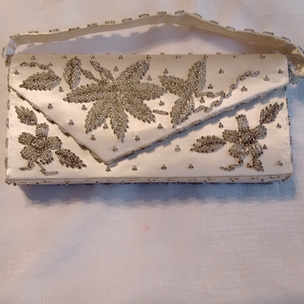 Vintage Silk Beaded Evening Clutch Bag